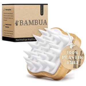 BAMBUA Hoofdhuidmassageborstel - (100% plasticvrij) - Bamboe shampooborstel - Anti-roos effect - Voor hoofdmassage tijdens het douchen - Hoofdmassageborstel