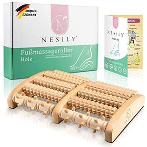 Nesily® Voetmassageroller van hout, premium kwaliteit, met Duitse handleiding (mogelijk niet beschikbaar in het Nederlands), massageapparaat voor thuis of op kantoor, rol voor stressvermindering en pijnverlichting, voetmassagerol voor ontspanning