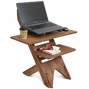 Bureau-opzetstuk voor notebook, type SAH, laptopstandaard van hout, in hoogte verstelbare laptophouder, notenboom licht