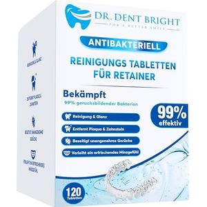 Retainer Reinigingstabletten – 120 stuks voor schone en frisse retainers, tandrails, gebit, tandvervanging, effectieve reiniger in tabvorm voor beugels, bijtrails, prothesen en mondbescherming