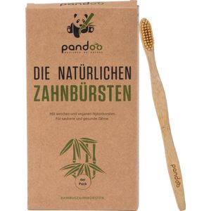 Pandoo - Set van 4 Handtandenborstels - Bamboe - Milieuvriendelijk - Veganistisch