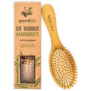 pandoo Bamboe haarborstel met natuurlijke borstelharen, veganistisch, milieuvriendelijk, natuurlijke borstel met bamboeborstelharen voor natuurlijk mooie haren voor mannen, vrouwen en kinderen