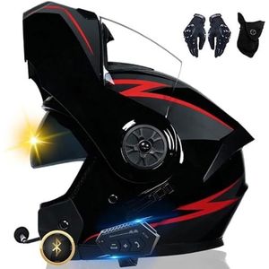 Motorhelm Systeemhelm Met Bluetooth Modulaire Dubbele Integraalhelm Unisex Helm Zonneklep, Installatievrij Geïntegreerd Communicatiesysteem, DOT/ECE Gecertificeerde Helm C,M=57-58CM
