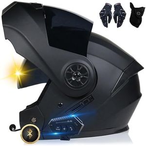 Motorhelm Systeemhelm Met Bluetooth Modulaire Dubbele Integraalhelm Unisex Helm Zonneklep, Installatievrij Geïntegreerd Communicatiesysteem, DOT/ECE Gecertificeerde Helm I,L=59-60CM