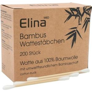 Elina Med Bamboe wattenstaafjes 200 stuks 100%katoen Biologisch afbreekbaar