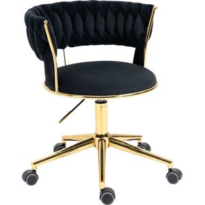 Merax Stoel op Wielen - Luxe Bureaustoel - Ergonomisch - Wieltjes - Draaibaar & Verstelbaar - Zwart met Goud