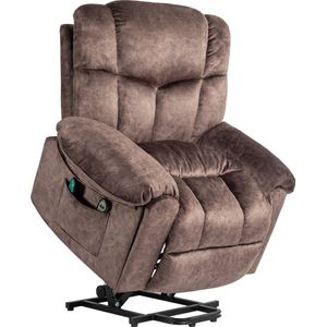 Merax Elektrisch Sta-op Stoel met Massage & Verwarming - Massagestoel - Elektrische Sta Op Fauteuil met Bekerhouders - Bruin