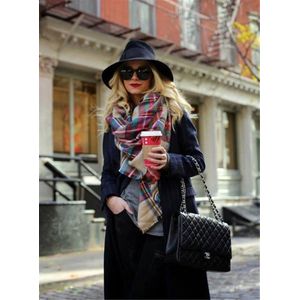 Xd Xtreme - Geruite Sjaal Camel met Rood - mode - musthave - fashion accessoire - ideaal voor herfst en winter