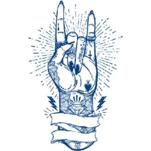 Temporary Tattoo Rock and Roll Hand (8x11 cm) [Semi-Permanente Neptattoo - Tijdelijke tatoeage - Nep Fake Tattoos - Water overdraagbare festival sticker henna outfit tattoo - Glitter tattoo - Volwassenen Kinderen Jongen Meisje]