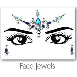 Festival Diamant Face Jewels (Zilver/Blauw) [Dots Strass Steentjes met zelfklevend Plaklaag - Sticker Diamantjes voor Lichaam en Gezicht - Festival tattoo set outfit diamand glitter - Juwelen Face Glitterstiften tattoos kinderen]