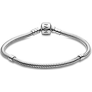 PANDORA Moments Schlangen-Gliederarmband mit Zylinderverschluss aus Sterling-Silber, kompatibel mit Charms und Anhängern aus der Moments Kollektion, Größe: 18cm
