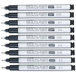 Copic Multiliner SP zwart 0,25 mm, fineliner van aluminium, met zwarte, watervaste pigmentinkt, voor schetsen, tekeningen en illustraties