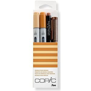 COPIC ""Doodle Pack Red"", set van 4 in kleur gecoördineerde bruine markers, bestaande uit 2 Ciao Markers, 1 Multi Liner en 1 Glitter Pen.