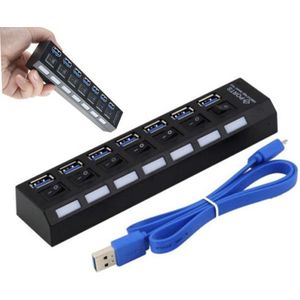 Hi-speed Super Speed 7 Ports 3.0 USB hub Multi oplaadadapter met aan/uit knop en led verlichting.