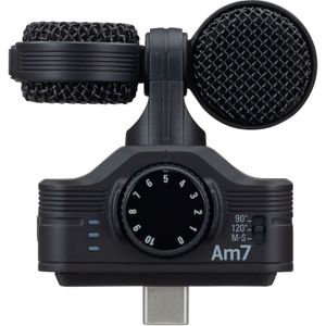 Zoom AM7 MS Stereomicrofoon voor Android | geoptimaliseerd stereogeluid voor mobiele telefoonvideo's en audio-opnamen van mobiele Android-apparaten | zwart