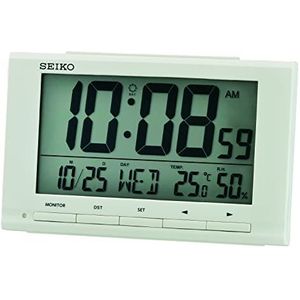 Seiko Clock QHL090W Digitale LCD-wekker, wit
