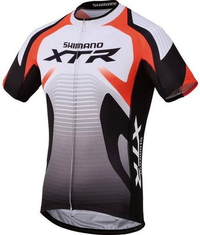 Shimano - Race Print SS XTR - Fietsshirt - Wit met Zwart en Oranje - Strak Pasvorm