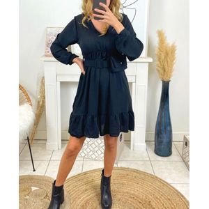 Beeldige zwarte A-lijn jurk met riem - one size (36-40)