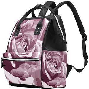 Multifunctionele grote baby luiertas rugzak,Vintage roze bloemen patroon,Luiertas reizen rugzak voor mama en papa