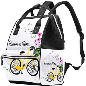 Multifunctionele grote babyluiertas rugzak,Kleurrijke Hallo zomer met fietspatroon,Luiertas Travel Back Pack voor mama en papa