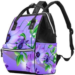 Multifunctionele grote babyluiertas rugzak,Paarse vlinder op bloemenpatroon,Luiertas Travel Back Pack voor mama en papa