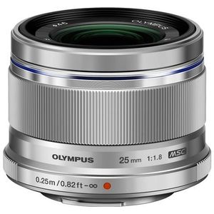 Olympus M.Zuiko Digital 25mm F1.8 lens, heldere vaste brandpuntsafstand, geschikt voor alle MFT-camera's (Olympus OM-D & PEN modellen, Panasonic G-serie), zilver