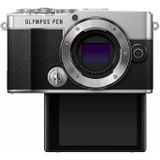 Olympus PEN E-P7 Micro Four Thirds-systeemcamera, 20 MP-sensor, ingebouwde 5-assige beeldstabilisator, kantelbaar en hoge definitie LCD, 4K-video, wifi, profielkeuze kleur en zwart/wit, zilver