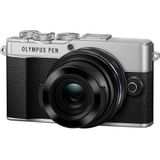 Olympus Micro Four Thirds Olympus Pen E-P7 camera, sensor 20 MP, kantelbaar HD-lcd-display, 4K, wifi, profielcontrole kleur en monochroom, zilver + M.Zuiko Digital Ed 14-42 mm EZ zwart