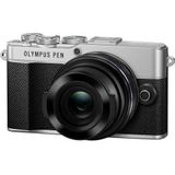 Olympus PEN E-P7 cameraset, 20 MP-sensor, ingebouwde 5-assige beeldstabilisator, kantelbaar HD LCD, 4K-video, wifi, profielkeuze kleur en zwart/wit, zilver incl. M.Zuiko Digital ED 14-42mm EZ zwart