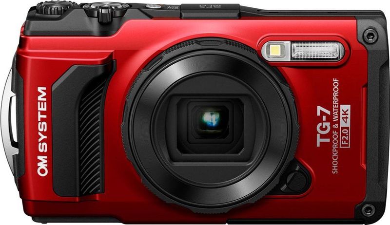 OM SYSTEM Tough TG-7 digitale camera, rood, 12MP, waterdicht, schokbestendig, onderwater- en macrofotografiemodi, 4K-video, 4x-groothoek-zoomlens (opvolger van de Olympus TG-6)