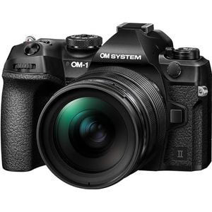 OM SYSTEM OM-1 Mark II Micro Four Thirds System-camera, 20 MP BSI Stacked Sensor, 5-assige beeldstabilisatie, zwart met M.Zuiko Digital 12-40mm f2.8 PRO II lens.