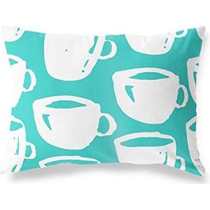 BonaMaison Turquoise-wit, kussensloop voor bed, auto, bank, huis, woonkamer, slaapkamer, woondecoratie, 35 x 50 cm, ontworpen en vervaardigd in Turkije