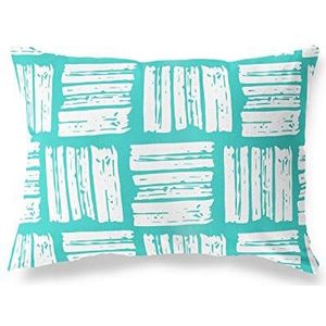 BonaMaison Turquoise-wit, kussensloop voor bed, auto, bank, huis, woonkamer, slaapkamer, woondecoratie, 35 x 50 cm, ontworpen en vervaardigd in Turkije