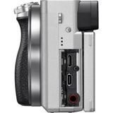 Sony Alpha 6100 E-Mount Systeemcamera, 24 megapixels, 4K video, 180° touchscreen, 0.02 sec. Real-time autofocus met 425 contrast AF-punten, OLED-zoeker, incl. SEL-P1650-objectief zilver