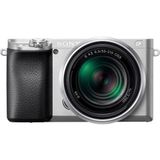 Sony Alpha 6100 E-Mount Systeemcamera, 24 megapixels, 4K video, 180° touchscreen, 0.02 sec. Real-time autofocus met 425 contrast AF-punten, OLED-zoeker, incl. SEL-P1650-objectief zilver