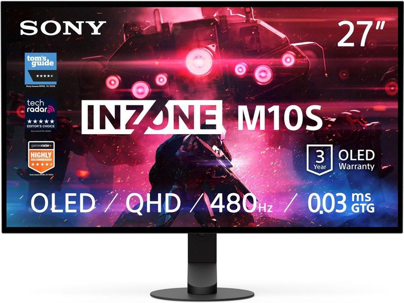 Sony INZONE M10S 27"" OLED QHD Gaming Monitor: 1440p, 480Hz, 0,03ms GTG, DCI-P3 98,5%, G-Sync, Adaptive Sync, VRR, model mede ontwikkeld met Fnatic, 1300 nits, DisplayPort 2.1-2x HDMI 2.1 - PC, PS5