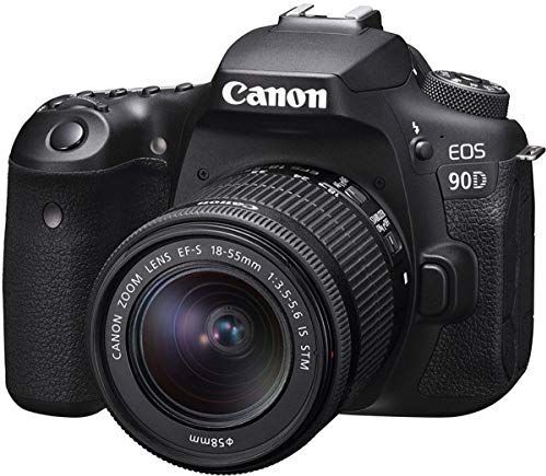 Canon EOS 90D Spiegelreflexcamera behuizing, met lens EF-S 18-55 mm F3.5-5.6 IS STM (32,5 MP, 7,7 cm (3 inch) Vari-Angle lcd-scherm, APS-C-sensor, 4K, full-hd, wifi, bluetooth), zwart