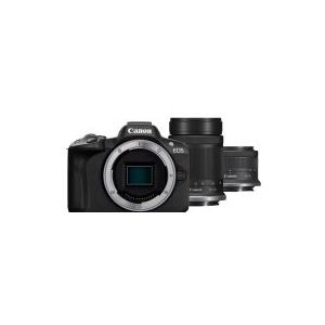 Canon EOS R50 + RF-S 18-45mm F4.5-6.3 IS STM + RF-S 55-210mm F5-7.1 IS STM|24.2MP APS-C Mirrorless Camera|Upto 15 fps Cont.|Dual Pixel CMOS AF II|4K 30p|Bluetooth & WiFi|Black