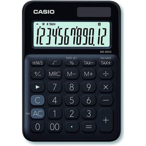 Casio MS-20UC-BK Bureaurekenmachine Zwart Aantal displayposities: 12 werkt op zonne-energie, werkt op batterijen (b x h x d) 105 x 23 x 149.5 mm