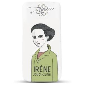 CASIO SPX II wetenschappelijke rekenmachine shell zeefdruk met Iréne Jolliot Curie illustratie en ontworpen door Olalla Ruiz