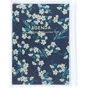 MARK'S Zakagenda 2021/2022, A6, verticaal, bloemenpatroon, marineblauw, van september 2021 tot december 2022