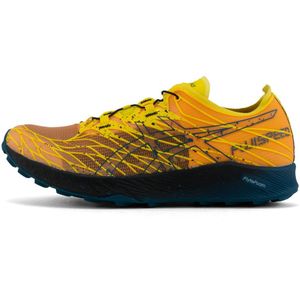 ASICS Fujitrabuco Speed Trail Hardloopschoenen voor Heren Zwart Oranje, Gouden gele inkt groenblauw, 43.5 EU