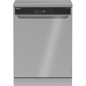 Sharp-QWNA1FF45DIEU-vrijstaande vaatwasser-energie label D-besteklade-RVS deur