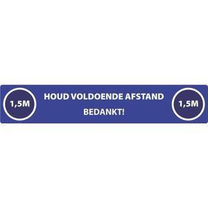 Houd afstand Corona Sticker - Vloersticker -50 x 10 cm Blauw - COVID19 - Waarschuwingssticker - antislip