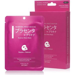 Mitomo - Placenta  Platinum Masker - Japans Hydraterend Verzorgende Anti Rimpel Gezichtsmasker - Hyaluronzuur - RH-Oligopeptide1- Glycerine Face Mask - Gezichtsverzorging Vrouw - J-Beauty Skincare Rituals - 1 Stuk