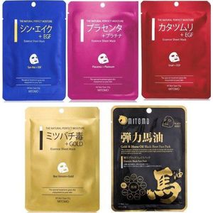 Mitomo Premium Selection Gezichtsmasker Set - 5 x 25 g - Sheet Mask - Gezichtsmasker Verzorging - Face Mask Beauty - Gezichtsverzorging Dames - Gezichtsmaskers - Japan - Skincare Ritual Sheet Mask - Voordeelverpakking