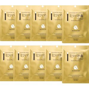 Mitomo Gold & BeeVenom Gezichtsmasker - Japans Gezichtsmasker Verrijkt Met o.a Hyaluronzuur - Oligopeptide1 - Glycerine - Face Mask - Gezichtsverzorging Vrouw - Mask J-Beauty Skincare Ritual - 10 Stuk