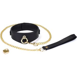 Liebe Seele - Dark Secret Exclusieve Curved collar Met leiband En Goud Metalen beslag - Zwart/Goud