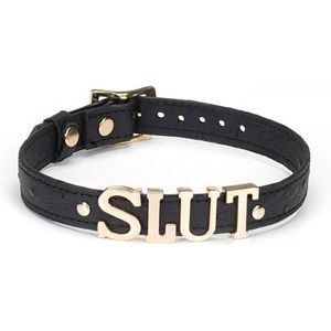 Liebe Seele - Demon's Kiss - Luxe Collar Met Grote Gouden letters SLUT - Zwart/Goud