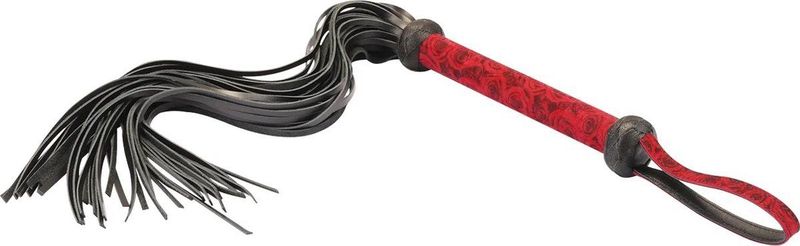 Liebe Seele - Kinbaku Ukiyoe - Lamslederen Flogger - Rood met Zwarte Rozen Print - Iets Héél Bijzonders! - Import uit Japan